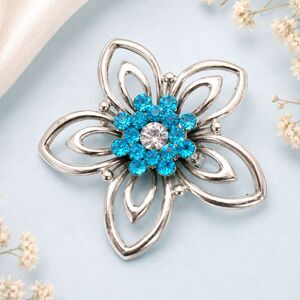 Vintage Silver Tone and Blue Rhinestone Flower Brooch